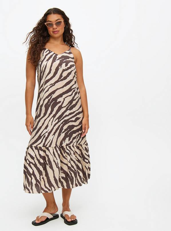 Brown Zebra Print Tiered Midaxi Dress 10